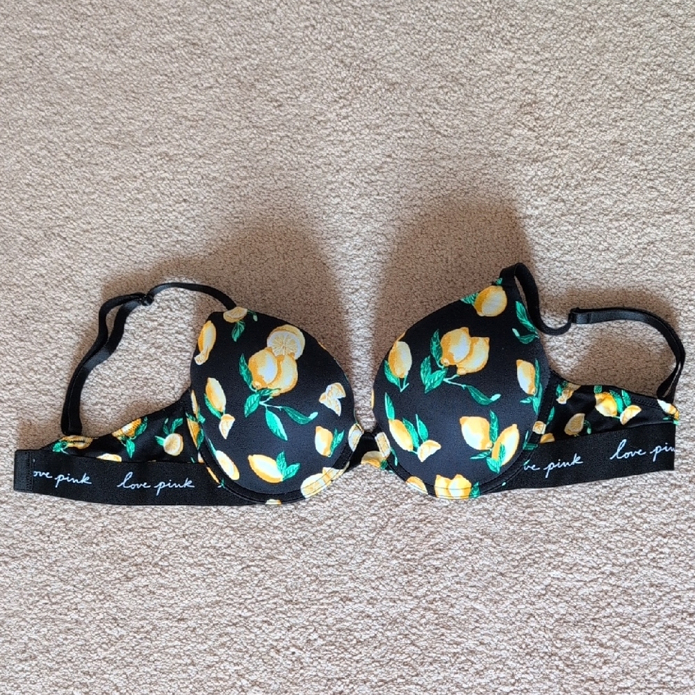 PINK Victoria's Secret Black Lemon Print Bra 32DD